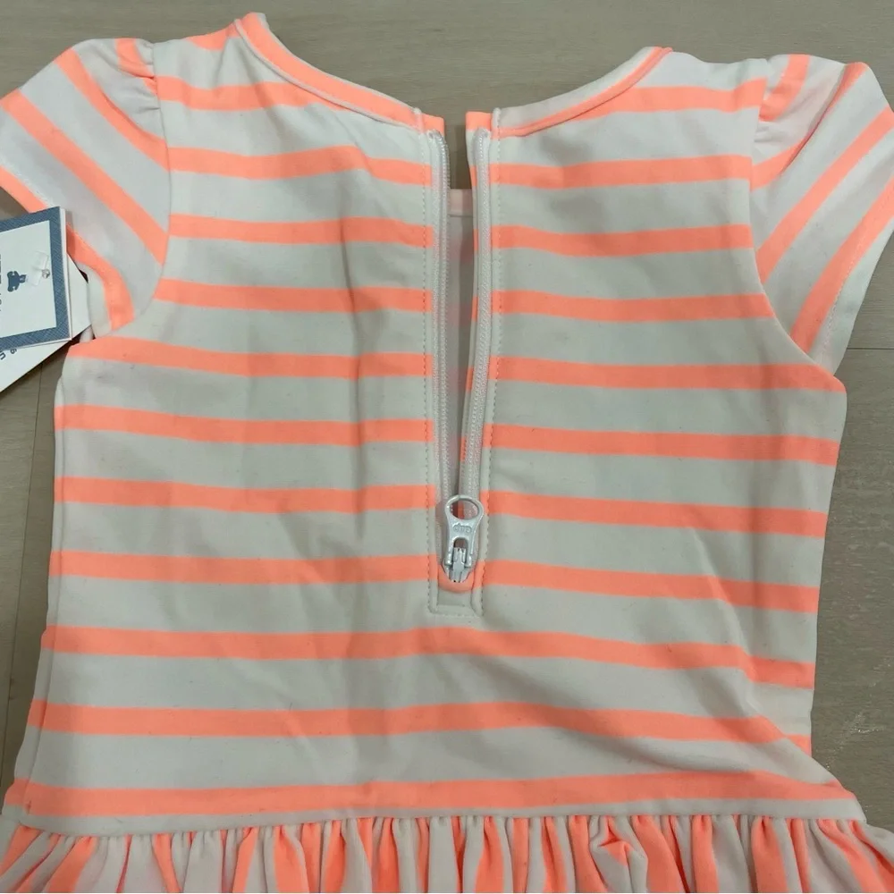 NWT Baby Gap Girl's 0-6 Month Stripe Peplum Swim Suit 0ne Piece Ruffle Orange